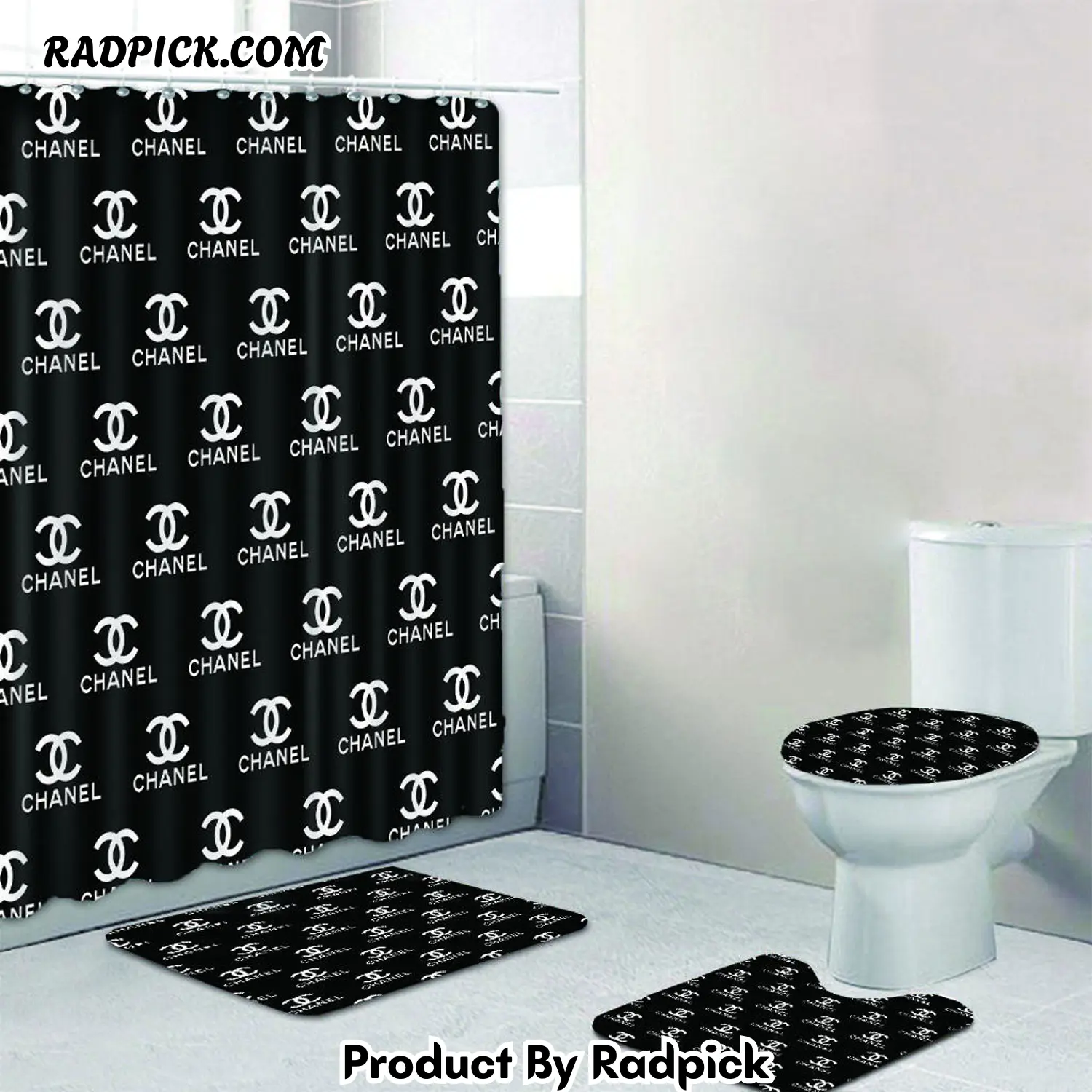 Chanel shower curtain black and white multi logo luxury bath mat sets shower curtain  rp3871147.png